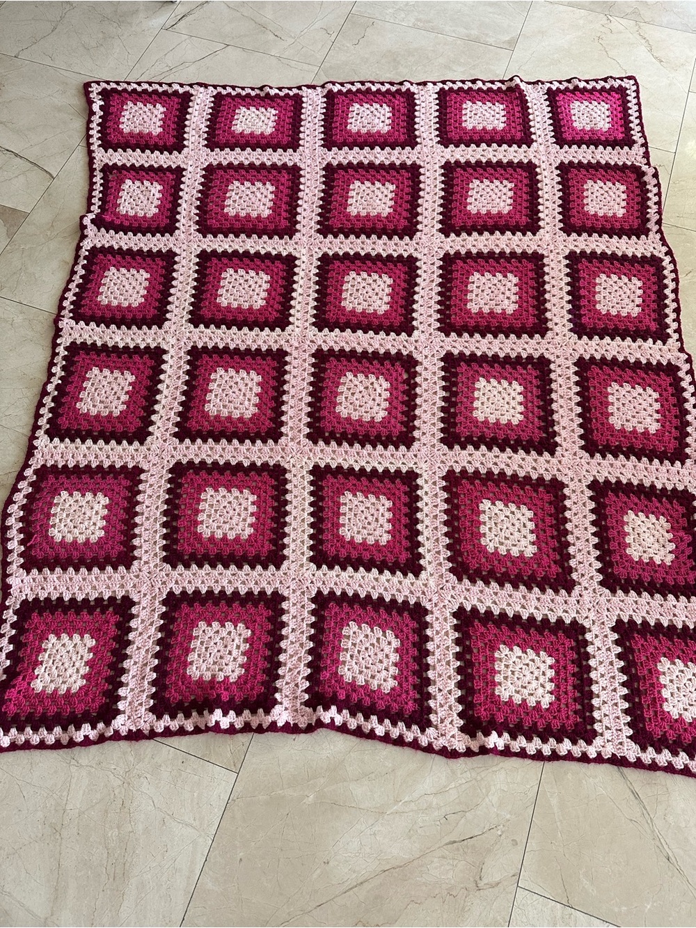 Hand crochet pink throw blanket EUC